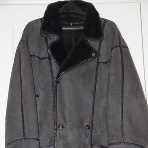O'Ned Real Shearling Coat Men's Gray Sheepskin Made in France Size 54 Vintage